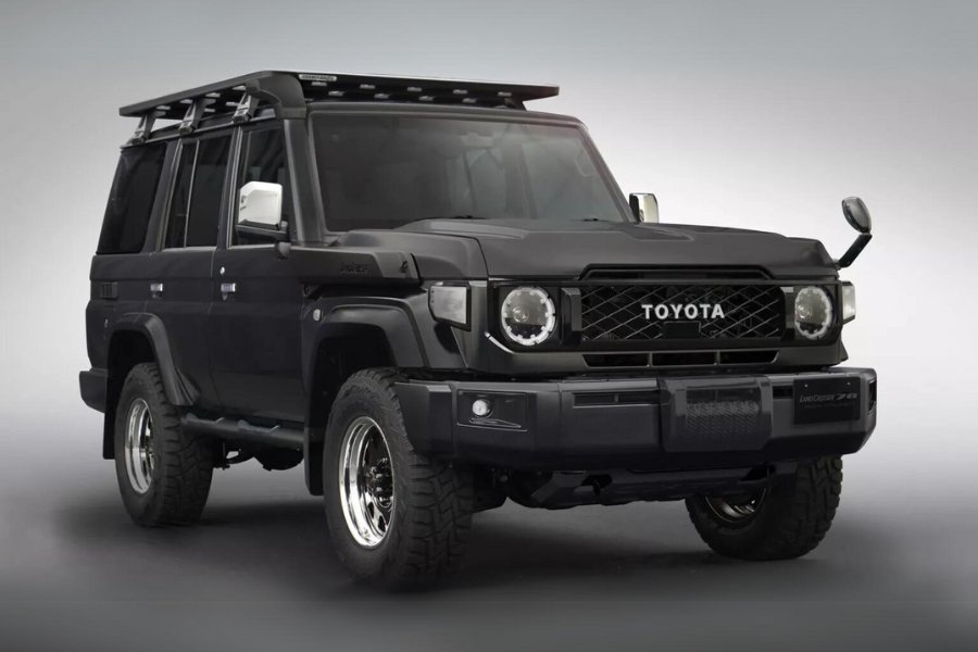 Toyota Land Cruiser 70 in matte black paint looks like a tough boss car