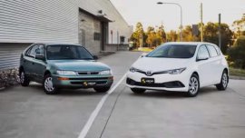 Head-on collision test to demonstrate safety advancement of Toyota Corolla