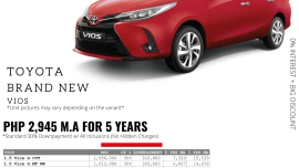 0% Interest + Big Discount Promos! Brand New Toyota Vios - 30% DP @ Php 2,945 monthly