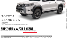 0% Interest + Big Discount Promos! Brand New Toyota Hilux - 30% DP @ Php 7,985 monthly