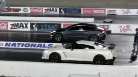 Nissan GT-R challenged by Tesla Model 3 in a drag race