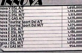 Toyota Innova 2.8 Diesel J E Touring G V MT AT for sale 