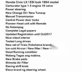 Honda Civic LX ESI look 1994 model