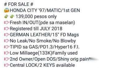 Honda city 97 matic for sale 