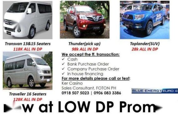 All new FOTON Transvan at LOW DP promo!!! Avail plus 30k cash discount