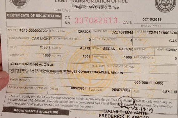 2002 Toyota Corolla Altis for sale in Baguio