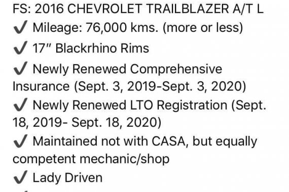 Selling Used Chevrolet Trailblazer 2016 in Davao City 
