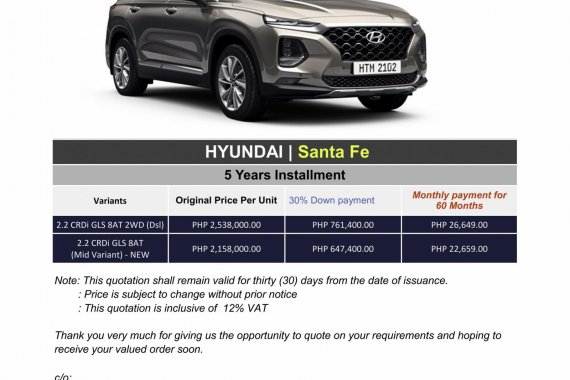 2020 Hyundai Santa Fe (We cater all brand)