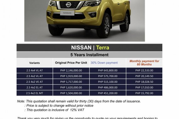 2020 Nissan TERRA (We cater all Brands)