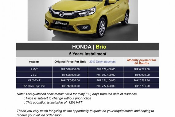 2020 Honda BRIO (We cater all Brands)