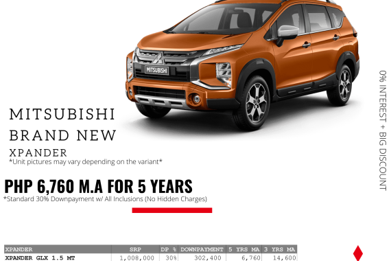 0% Interest + Big Discount Promos! Brand New Mitsubishi Xpander - 30% DP @ Php 6,760 monthly