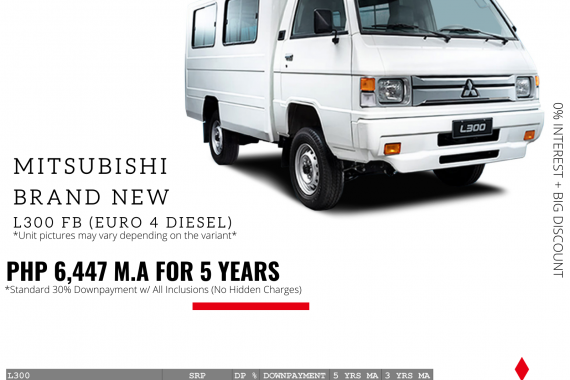 0% Interest + Big Discount Promos! Brand New Mitsubishi L300 FB - 30% DP @ Php 6,447 monthly