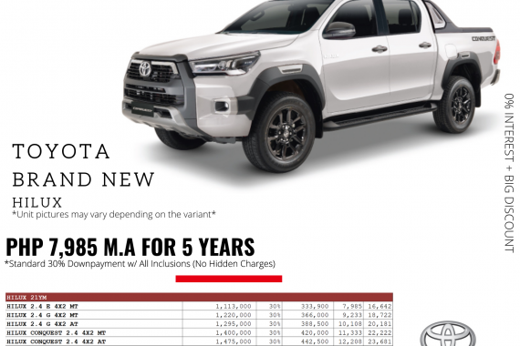 BRANDNEW HILUX FOR ONLY 9,233 PER MONTH!!!