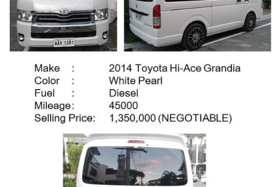 Selling Pearl White Toyota Hiace Super Grandia 2014 in Makati