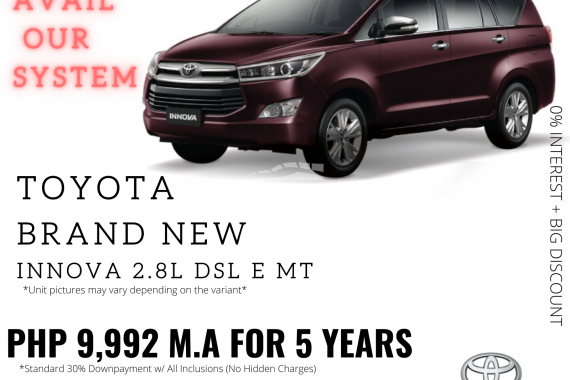 BRANDNEW TOYOTA INNOVA P9,992 per month ONLY!!!