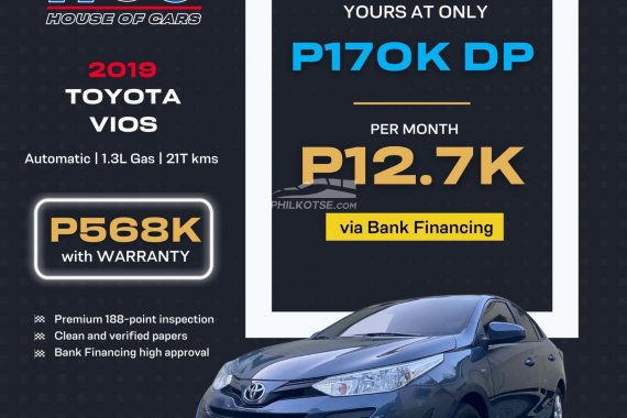 2019 Toyota Vios E CVT  w/WARRANTY