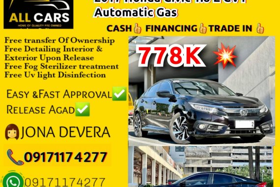 2017 Honda Civic 1.8 E CVT Automatic Gas 
Php 778,000 only! 📞👩Ms. JONA(09565798381-VIBER)