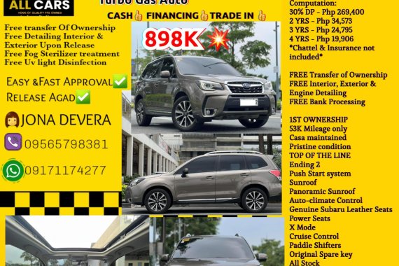 2016 Subaru Forester 2.0 XT Turbo Gas Auto

Php 898,000 Only!Ms. JONA DE VERA -09565798381-VIBER