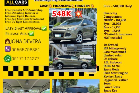 2013 Ford Escape 1.6 SE Ecoboost Automatic 
51K mileage only!!
 JONA DE VERA 📞09565798381-Viber