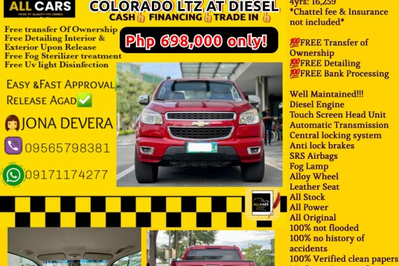 2013 CHEVROLET COLORADO LTZ AT DIESEL

Php 698,000 only! 

👩JONA DE VERA  📞09507471264