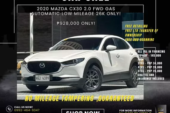 2020 Mazda CX30 2.0 FWD Gas Automatic Low Mileage 26K Only!  ₱928,000 only!  ✅Cash is Accepted! ✅Tra