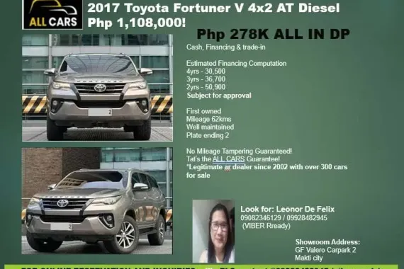 2017 Toyota Fortuner V 4x2 AT Diesel!!!!🚘 CALL ME@  09166886387 🚗🙏