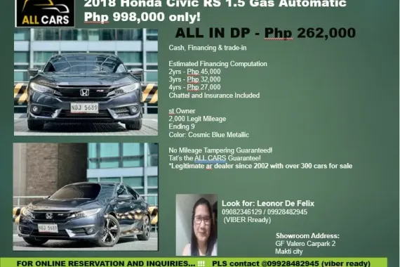 🔥2018 Honda Civic RS 1.5 AT Gas🙏🚘 🚘 CALL ME@  09166886387 🚗🙏Look for Leonor