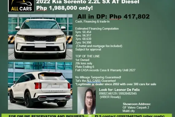 🔥2022 KIA Sorento 2.2L SX AT Gas🔥🚘 CALL ME@  09166886387 🚗🙏  Look for Leonor🙏🚘