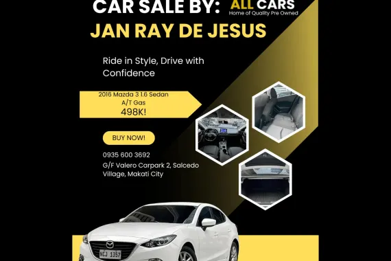 2016 Mazda 3 1.6 Automatic Gas Sedan ✅️95K ALL-IN DP ☎️0935 600 3692 JAN RAY DE JESUS 