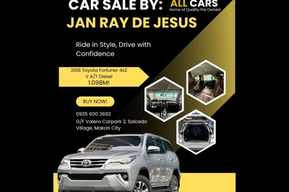 2018 Toyota Fortuner 4x2 V Diesel A/T ☎️CALL NOW FOR BEST DEALS 0935 600 3692 JAN RAY DE JESUS