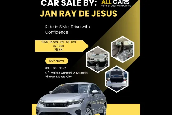 2025 Honda City 1.5 S CVT Automatic Gas ✅️99K ALL-IN DP ☎️0935 600 3692 JAN RAY DE JESUS
