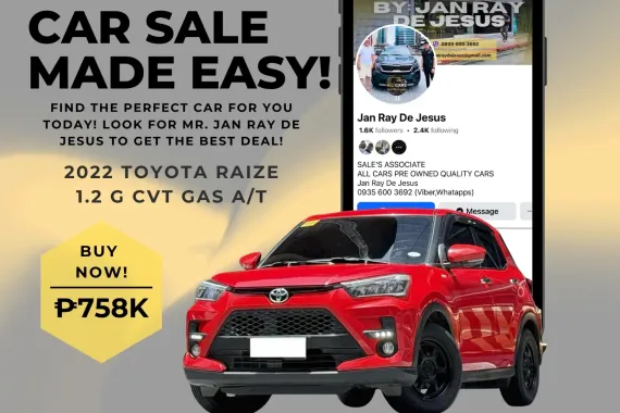 2022 Toyota Raize 1.2 G CVT Gas A/T☎️CALL NOW 0935 600 3692 JAN RAY DE JESUS 