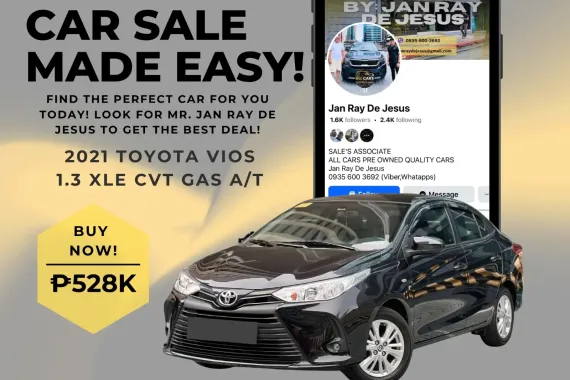 2021 Toyota Vios 1.3 XLE CVT Automatic Gas☎️CALL NOW 0935 600 3692 JAN RAY DE JESUS