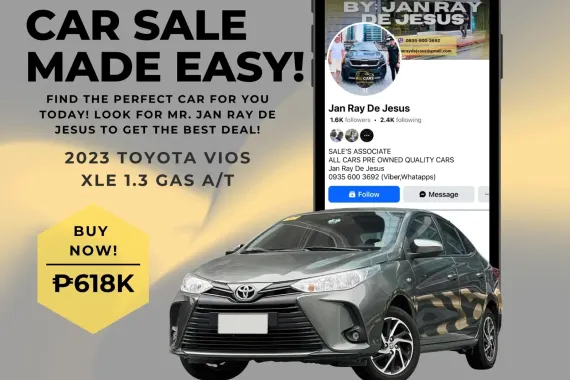 2023 Toyota Vios XLE 1.3 Automatic Gas ☎️CALL NOW 0935 600 3692 JAN RAY DE JESUS
