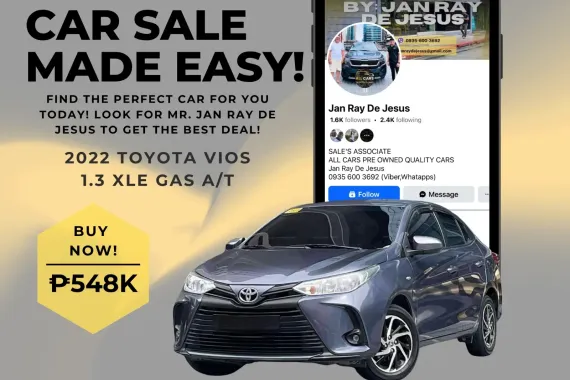 2022 Toyota Vios 1.3 XLE Automatic Gas ☎️CALL NOW 0935 600 3692 JAN RAY DE JESUS