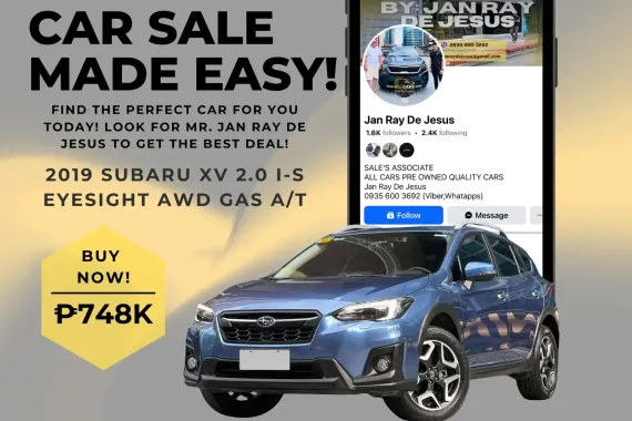 2019 Subaru XV 2.0 i-S Eyesight AWD Automatic Gas☎️CALL NOW 0935 600 3692 JAN RAY DE JESUS