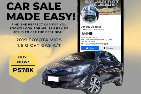 2019 Toyota Vios 1.5 G CVT Gas Automatic☎️CALL NOW 0935 600 3692 JAN RAY DE JESUS