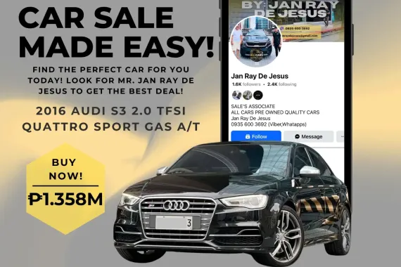 2016 Audi S3 2.0 TFSi Quattro Sport A/T Gasoline ☎️CALL NOW 0935 600 3692 JAN RAY DE JESUS