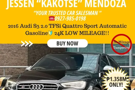 2016 Audi S3 2.0 TFSi Quattro Sport AT  Gas 🔰CALL NOW! ☎️09279850198 / JESSEN “Kakotse” MENDOZA