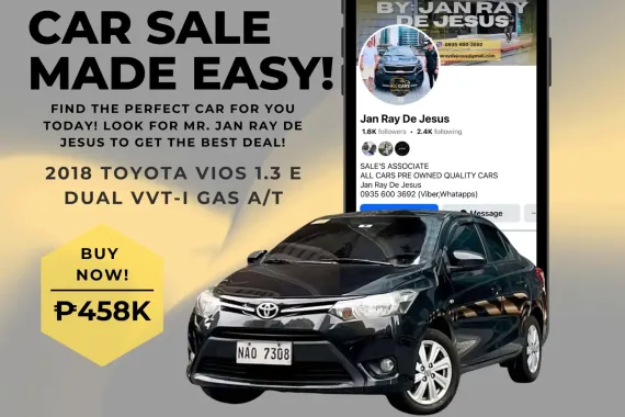 2018 Toyota Vios 1.3 E Dual VVTi A/T Gas ☎️CALL NOW 0935 600 3692 JAN RAY DE JESUS