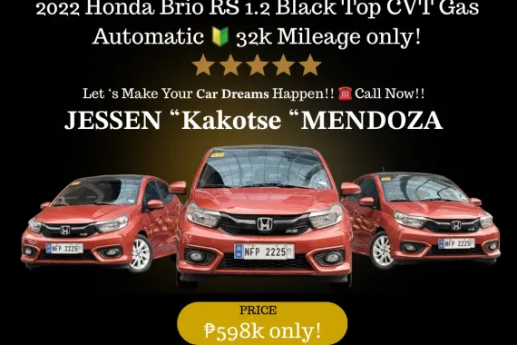 2022 Honda Brio RS 1.2 Black Top CVT Gas AT 🔥𝐉𝐄𝐒𝐒𝐄𝐍 𝐌𝐄𝐍𝐃𝐎𝐙𝐀 🙋‍♂️☎️ 09279850198