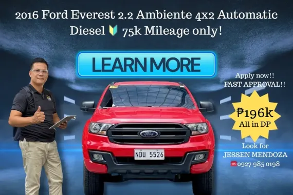 2016 Ford Everest 2.2 Ambiente 4x2  Dsl 🔥𝐉𝐄𝐒𝐒𝐄𝐍 𝐌𝐄𝐍𝐃𝐎𝐙𝐀 🙋‍♂️☎️ 09279850198