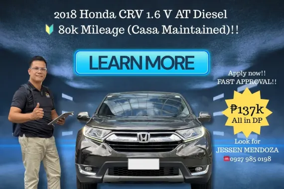 2018 Honda CRV 1.6 V AT Diesel 🔥𝐉𝐄𝐒𝐒𝐄𝐍 “𝑲𝒂𝒌𝒐𝒕𝒔𝒆” 𝐌𝐄𝐍𝐃𝐎𝐙𝐀 🙋‍♂️☎️ 09279850198