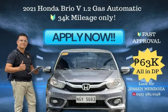 2021 Honda Brio V 1.2 Gas AT 🔥#𝟙 ℂ𝔸𝕃𝕃-𝐉𝐄𝐒𝐒𝐄𝐍 𝐌𝐄𝐍𝐃𝐎𝐙𝐀 🙋‍♂️☎️ 09279850198