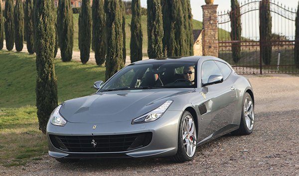 Ferrari GTC4Lusso T travelling on a gravel road.