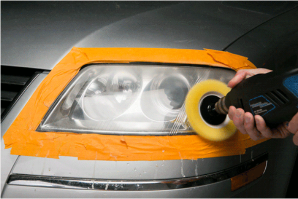 Apply the polish to a sponge attached to the drill bit then rub on the headlight’s surface. rub on the headlight’s surface