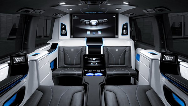 You can see lavish in-car entertainment inside the Brabus V-Class The Brabus V-Class cabin