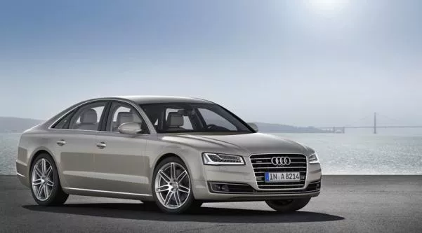 The next-generation A8 can coast with the engine off at speeds from 30km/h to 160km/h Angular front view of the next-gen Audi A8