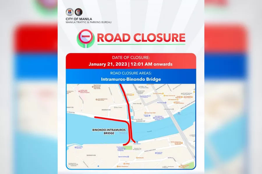 A picture of the FB post for the Intramuros-Binondo Bridge closure for Chinese New Year