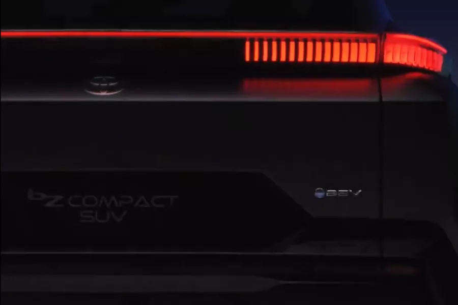 A part of the Toyota bZ teaser showing the rear of the EV. 